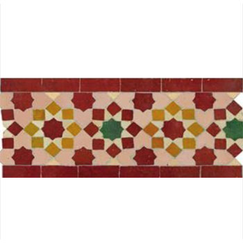 Mosaic House Moroccan tile Tarceeh 7-22-8-10-11 Red Light Pink Ochre Green Beige  zellige, mosaic, zellij, field, pattern, glaze, stars, intricate, classic, traditional 